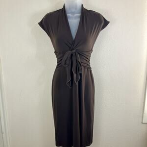 Max & Cleo Y2K Vintage Tie Front Ruched Stretch Dress Size XS Chocolate Brown